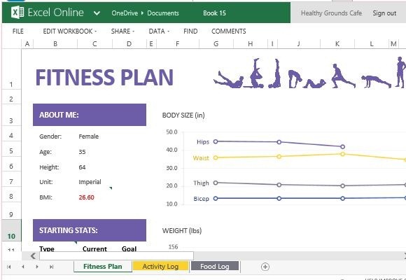 Fitness log template for Excel Online