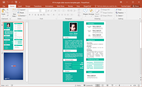 Free Single Slide Resume Template for PowerPoint