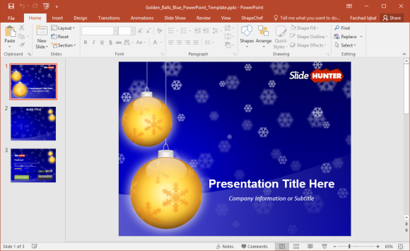 Golden Balls Christmas PowerPoint Template