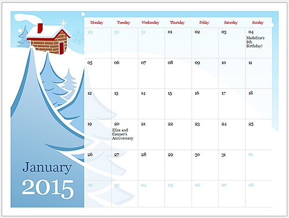 Illustrated 2015 calendar template
