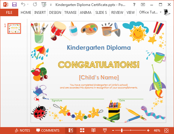 Printable Kindergarten Diploma Template For PowerPoint