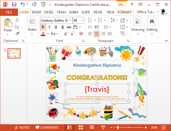 Kindergarten diploma in PowerPoint