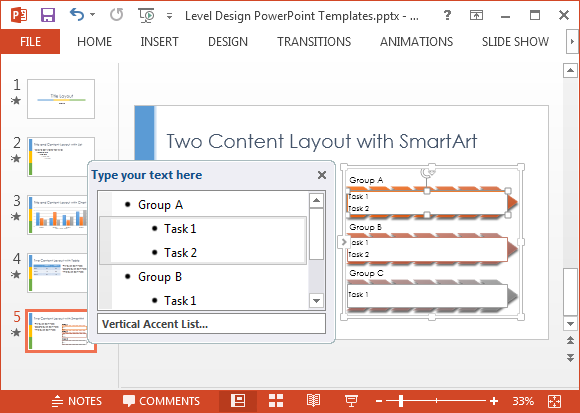 Level design graphics in SmartArt