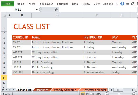 List Your Classes for a Particular Semester and Plan Ahead