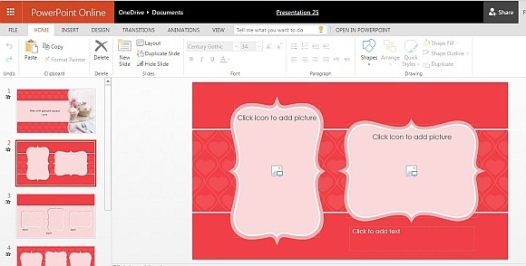 Pink Hearts Photo Album Template for PowerPoint Online