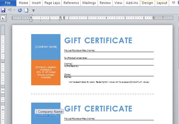 Print Multiple Gift Certificates in One Page