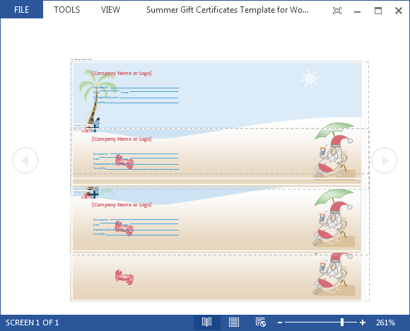 Printable Summer Gift Certificate Template for Microsoft Word