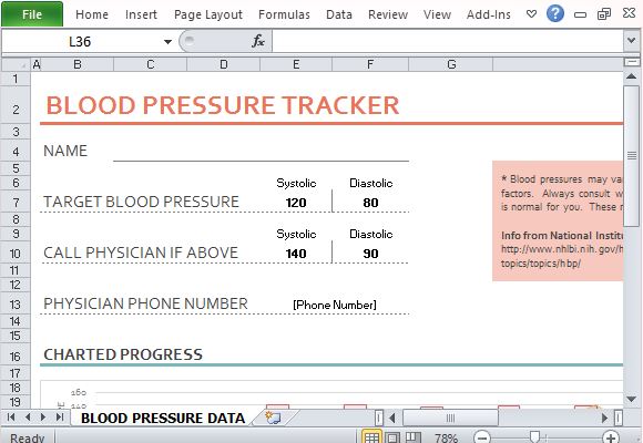 Blood Pressure and Heart Rate Tracker Template for Excel