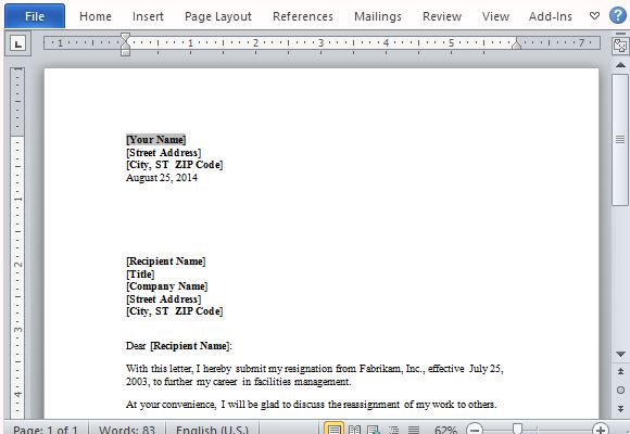 Microsoft Office Resignation Letter Template from freeofficetemplates.com