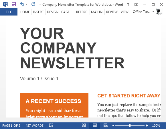 Sample company newsletter template for Word
