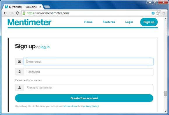 Sign up for Mentimeter