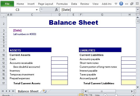 Free Standard Balance Sheet Template