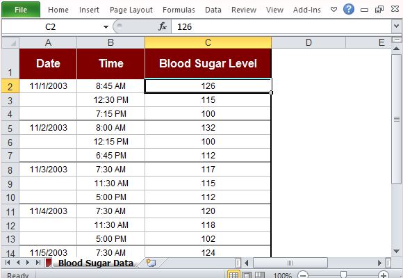 Simply Input the Necessary Data on the Blood Sugar Table