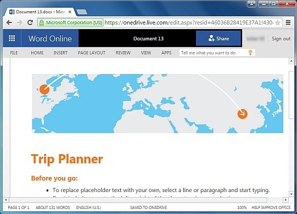 Trip Planner for Word