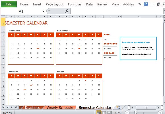 semester calendar template for mac