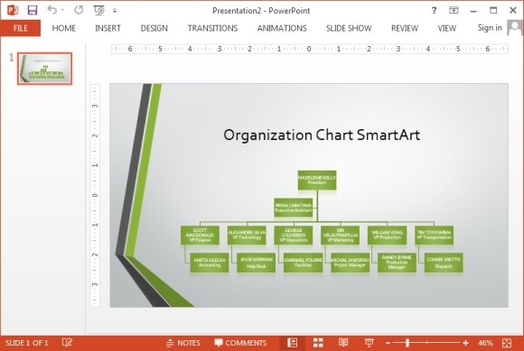 Widescreen organizational chart template for PowerPoint