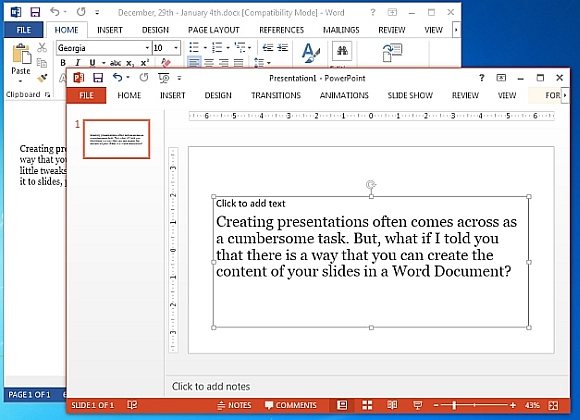 Word file exported as PowerPoint slide