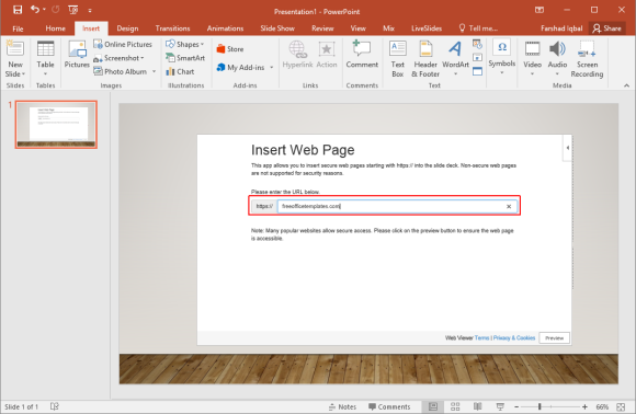 embed url into powerpoint for mac 2016