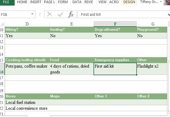 camping trip planner excel