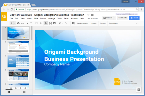 Free origami google slides template