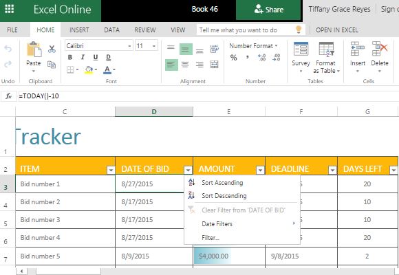 Bid Tracker Excel Template