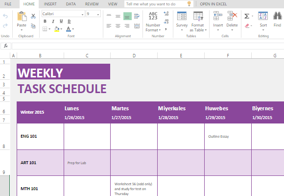 excel task planner template