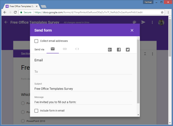 share google form survey