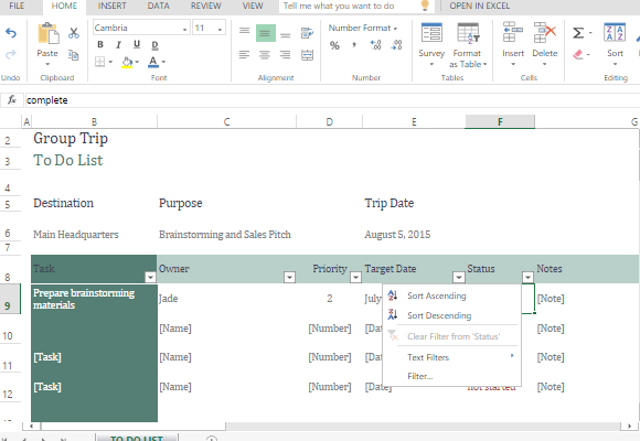 Group To Do List Template For Excel Online