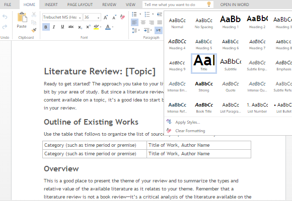 literature review word template