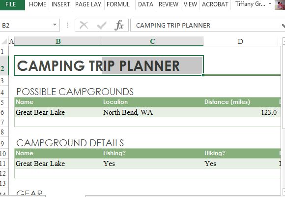 camping trip planner excel